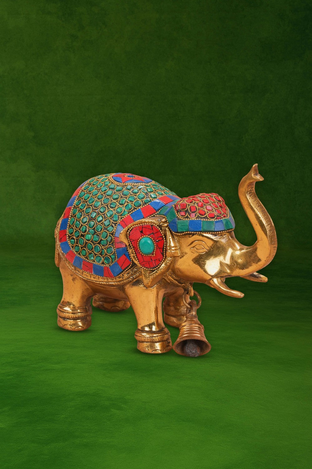 Image of Brass Bell with Gemstone Elephant