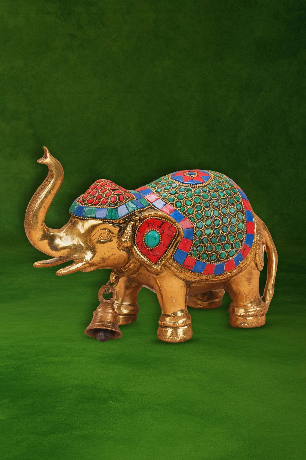 Image of Brass Bell with Gemstone Elephant