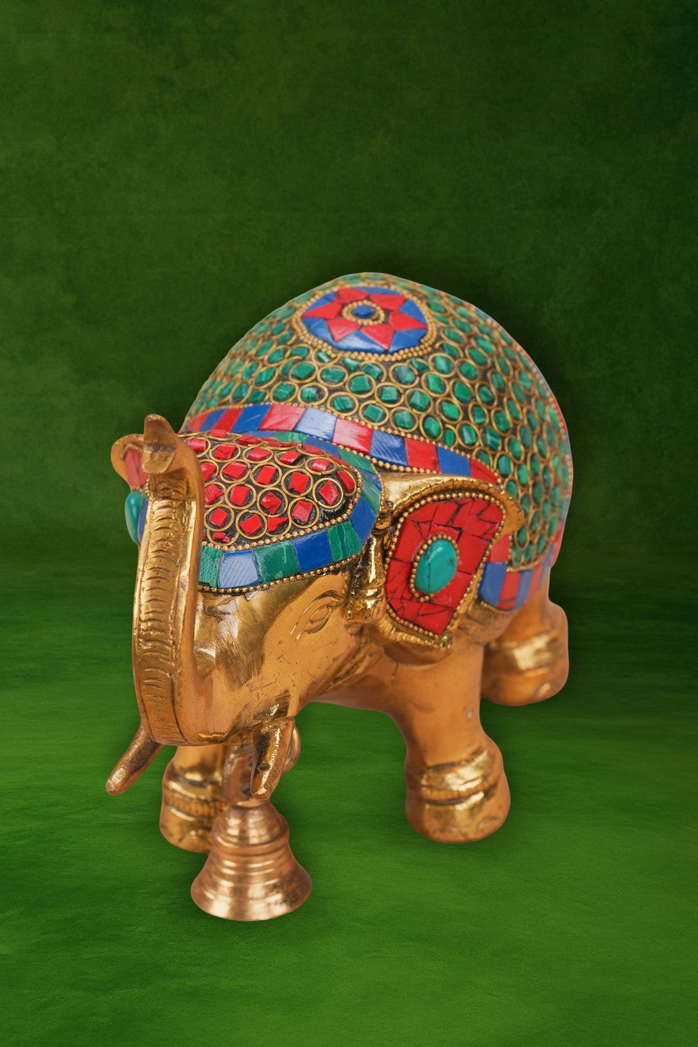 Image of Brass Bell with Gemstone Elephant