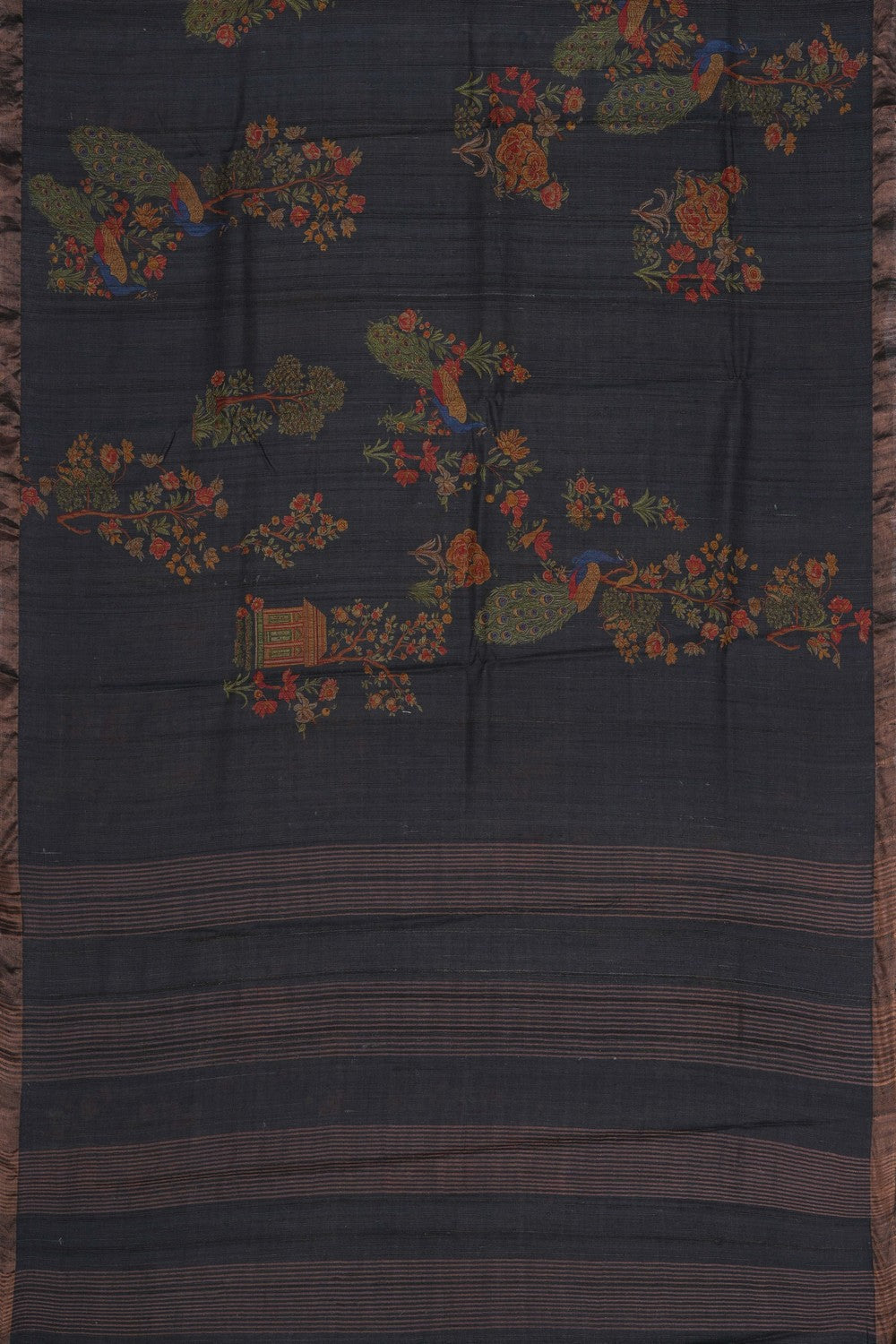 Image of Tussar Silk Floral Print Saree