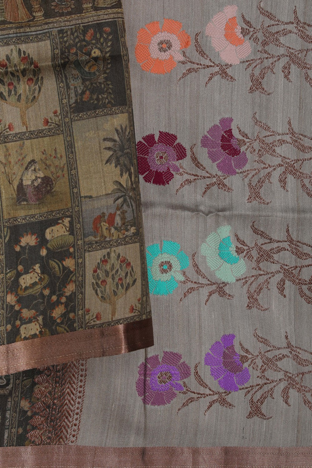 Image of Desi Tussar Silk Aesthetic Print Saree