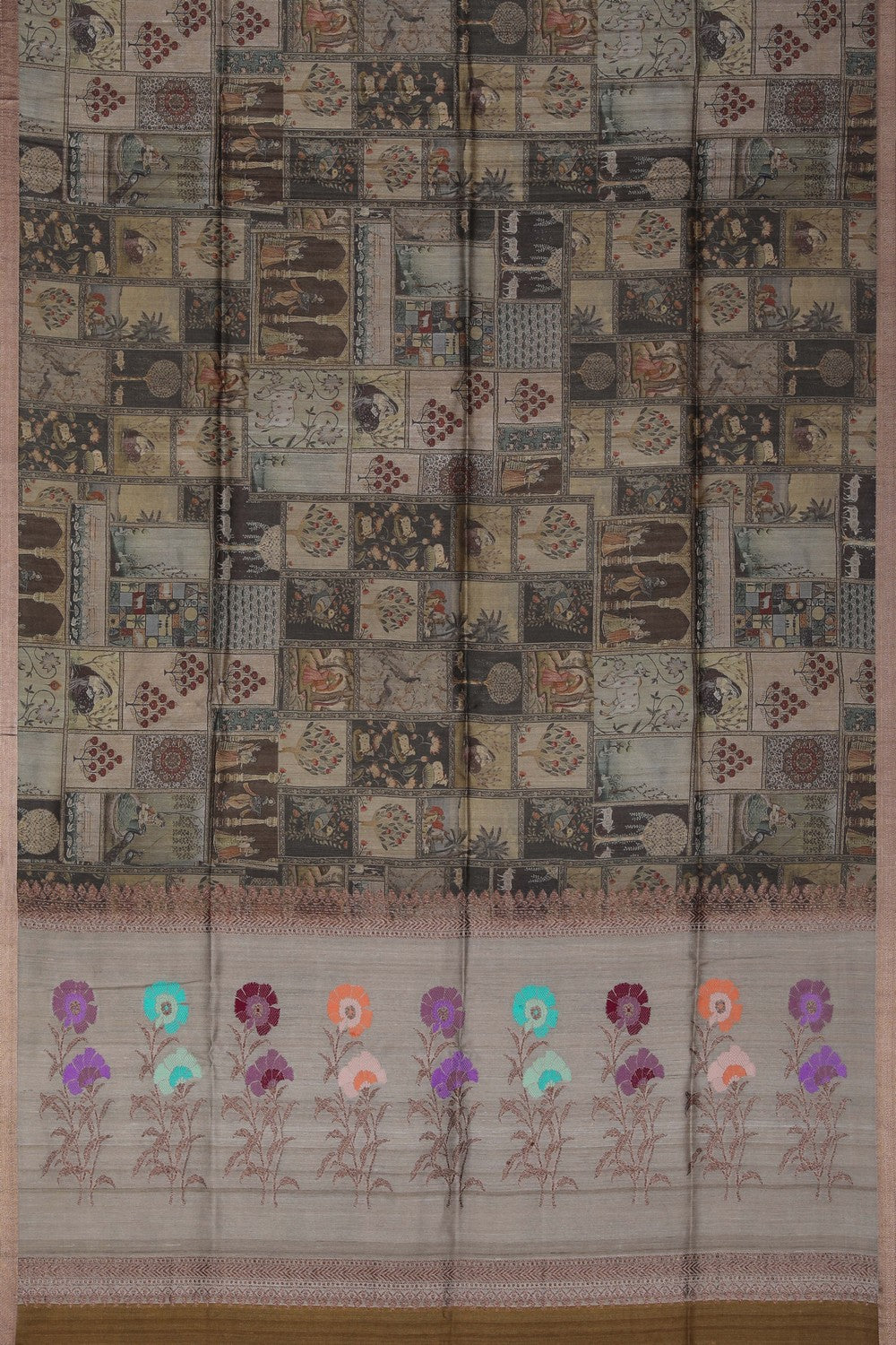 Image of Desi Tussar Silk Aesthetic Print Saree