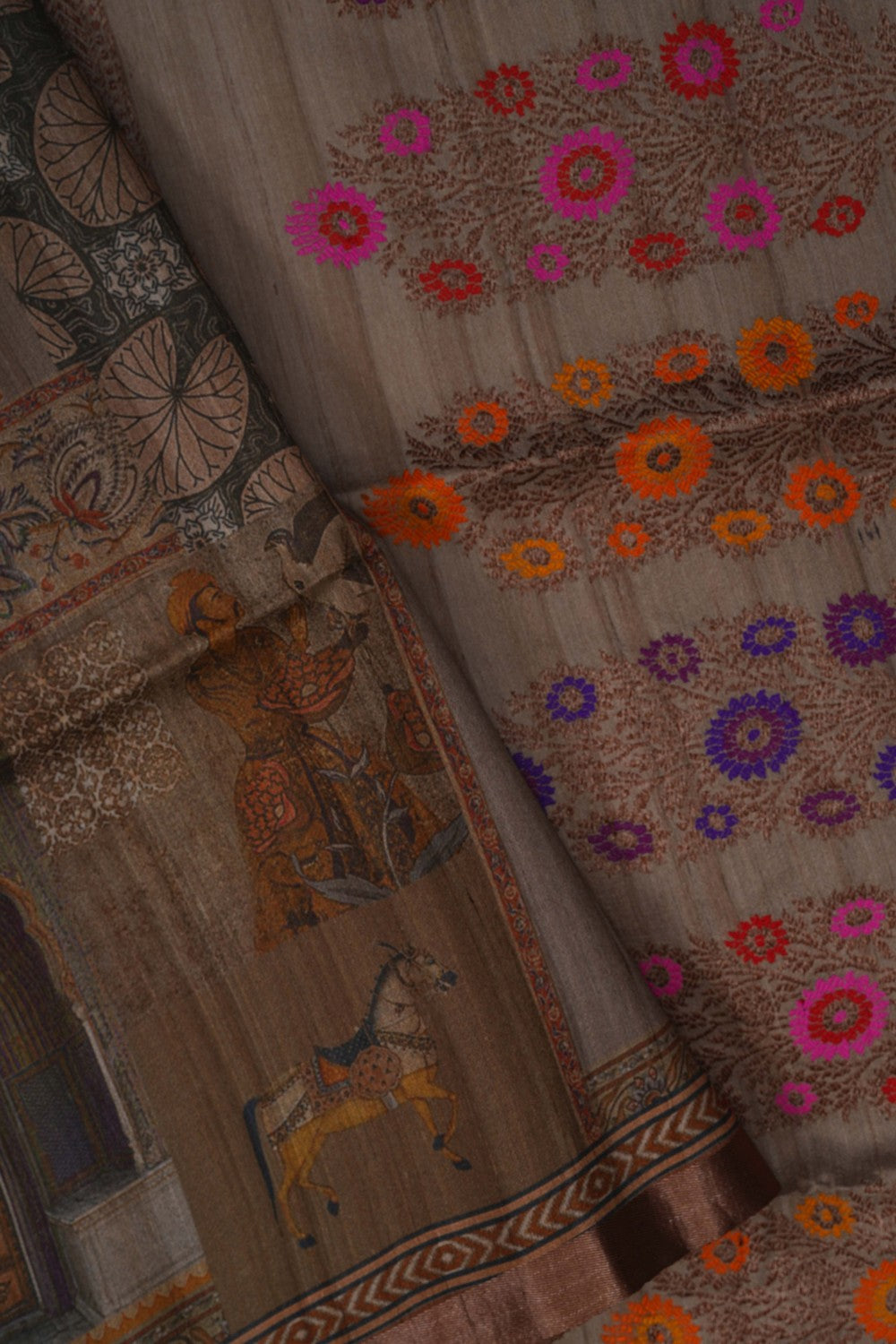 Image of Desi Tussar Silk Aesthetic Print Saree