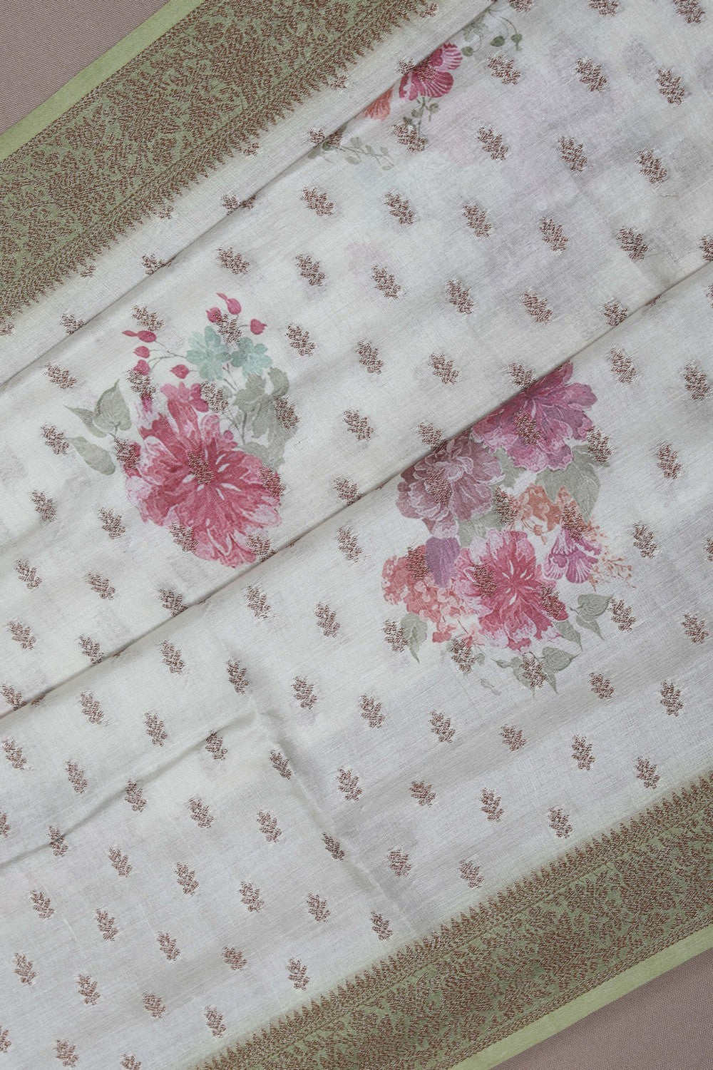 Image of Desi Tussar Silk Floral Print Saree