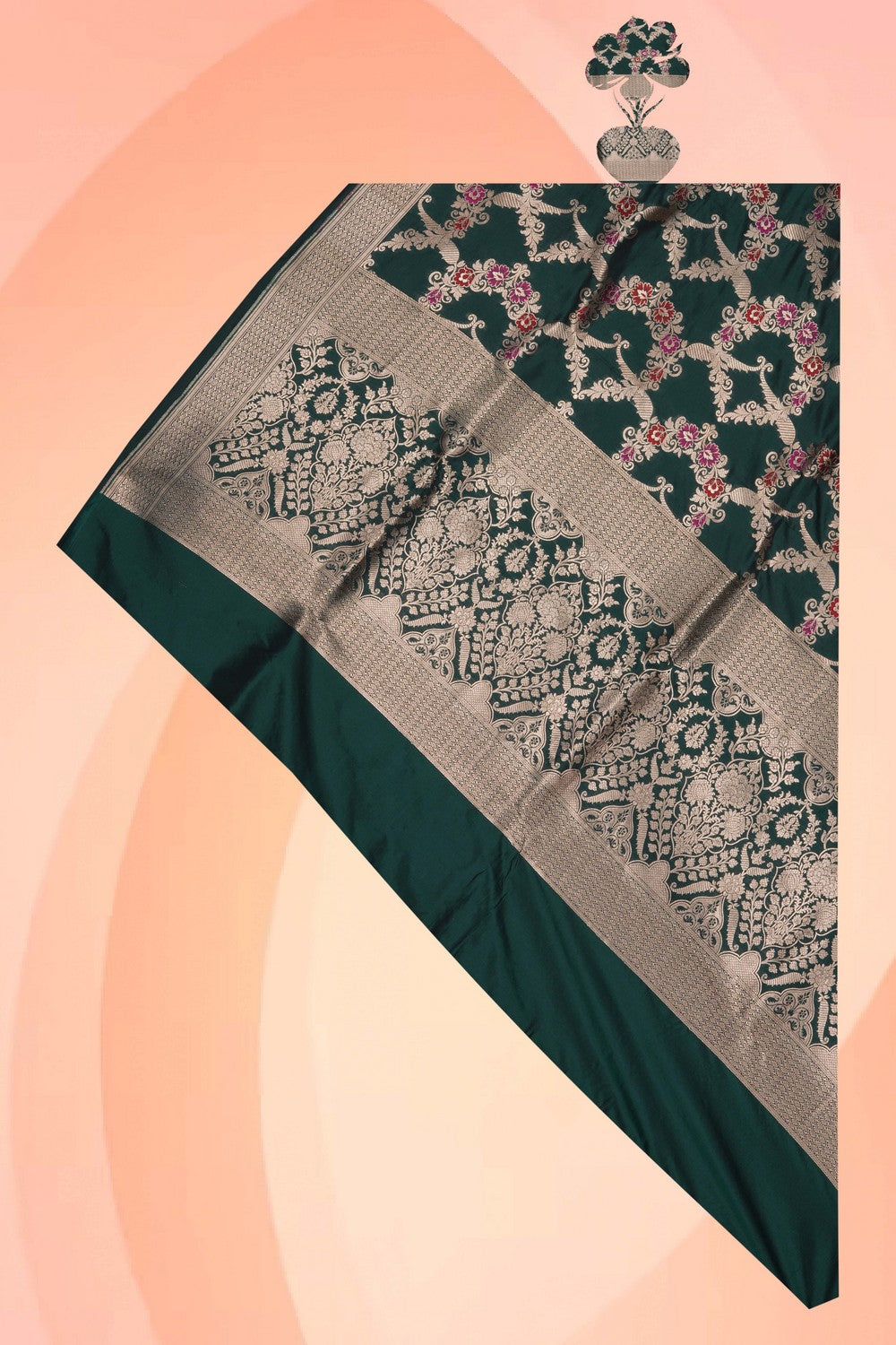 Image of Banarasi Silk Bottle Green Dupatta