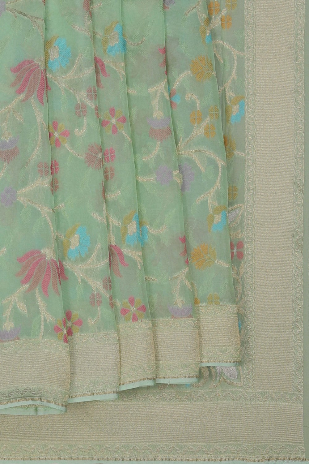 Image of Kora Silk Mint-Green Saree