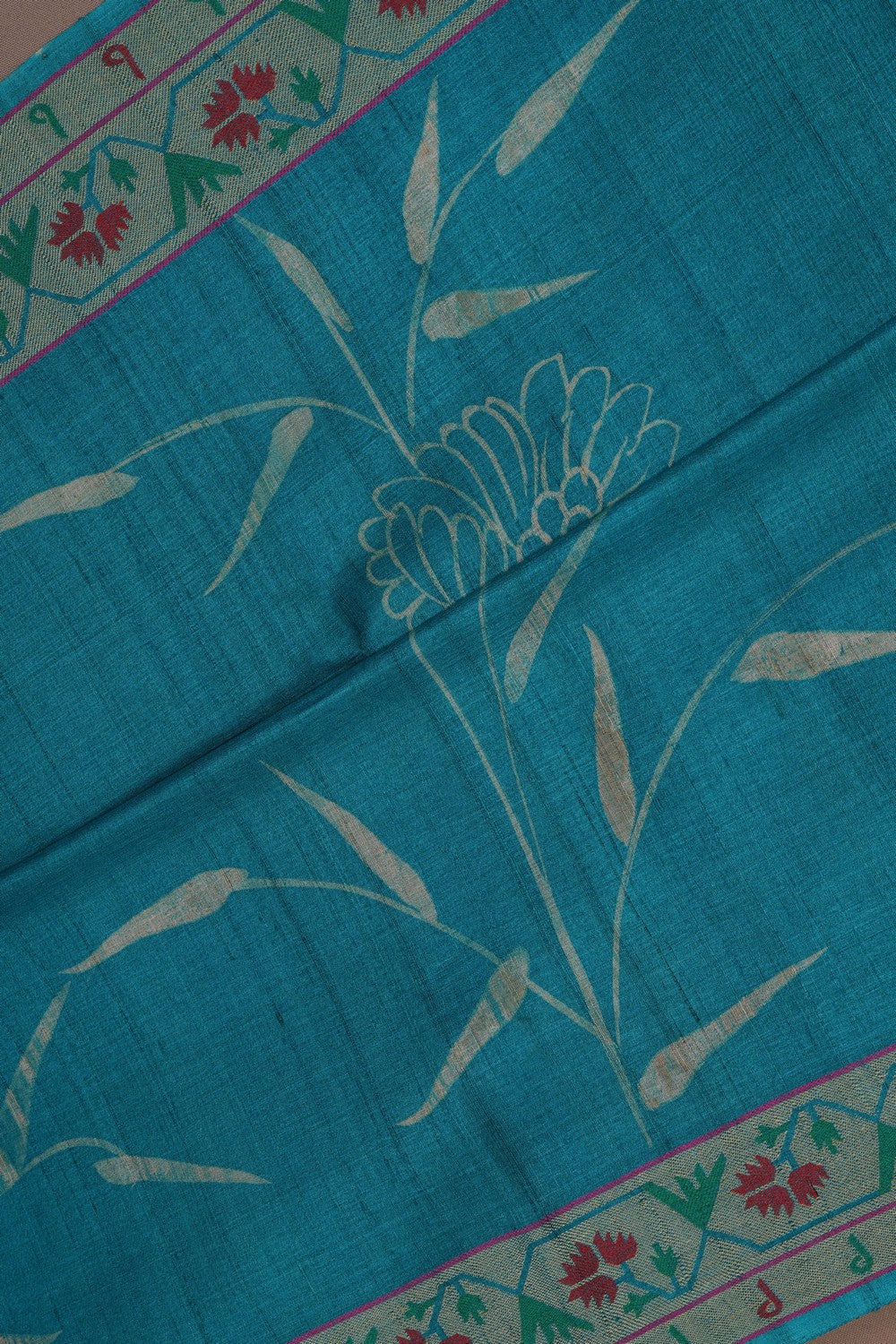 Image of A Floral Print Tussar Silk Saree