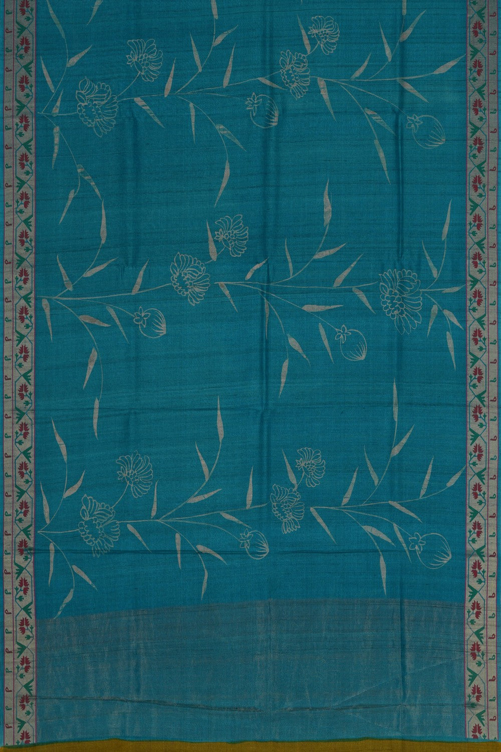 Image of A Floral Print Tussar Silk Saree