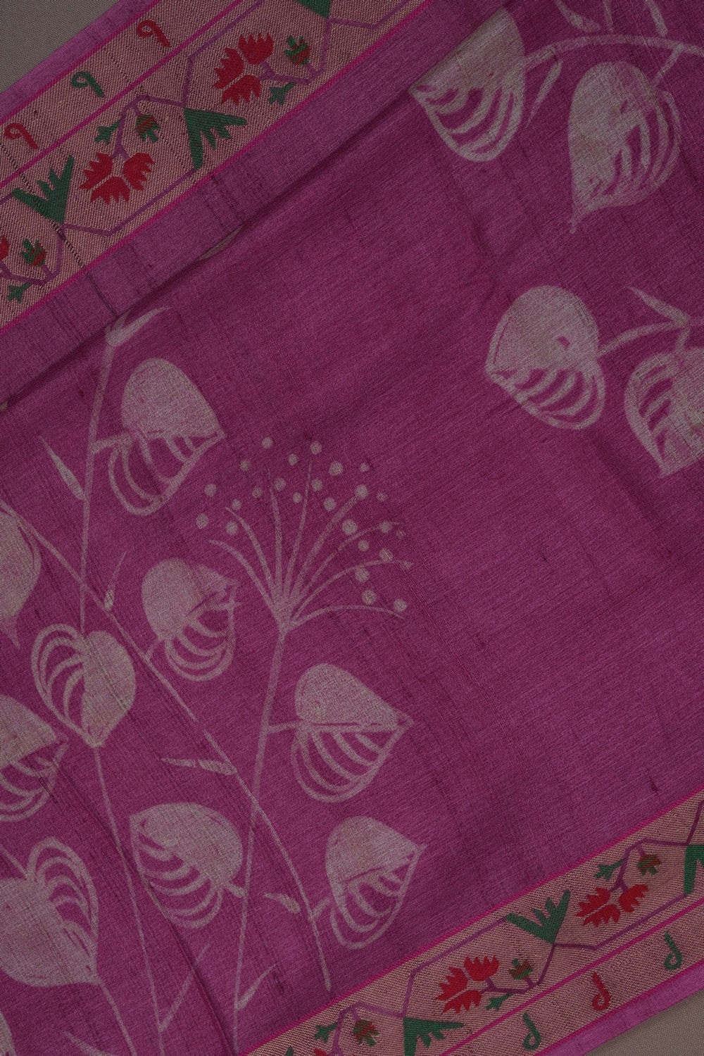 Image of A Floral Print Tussar Silk Saree