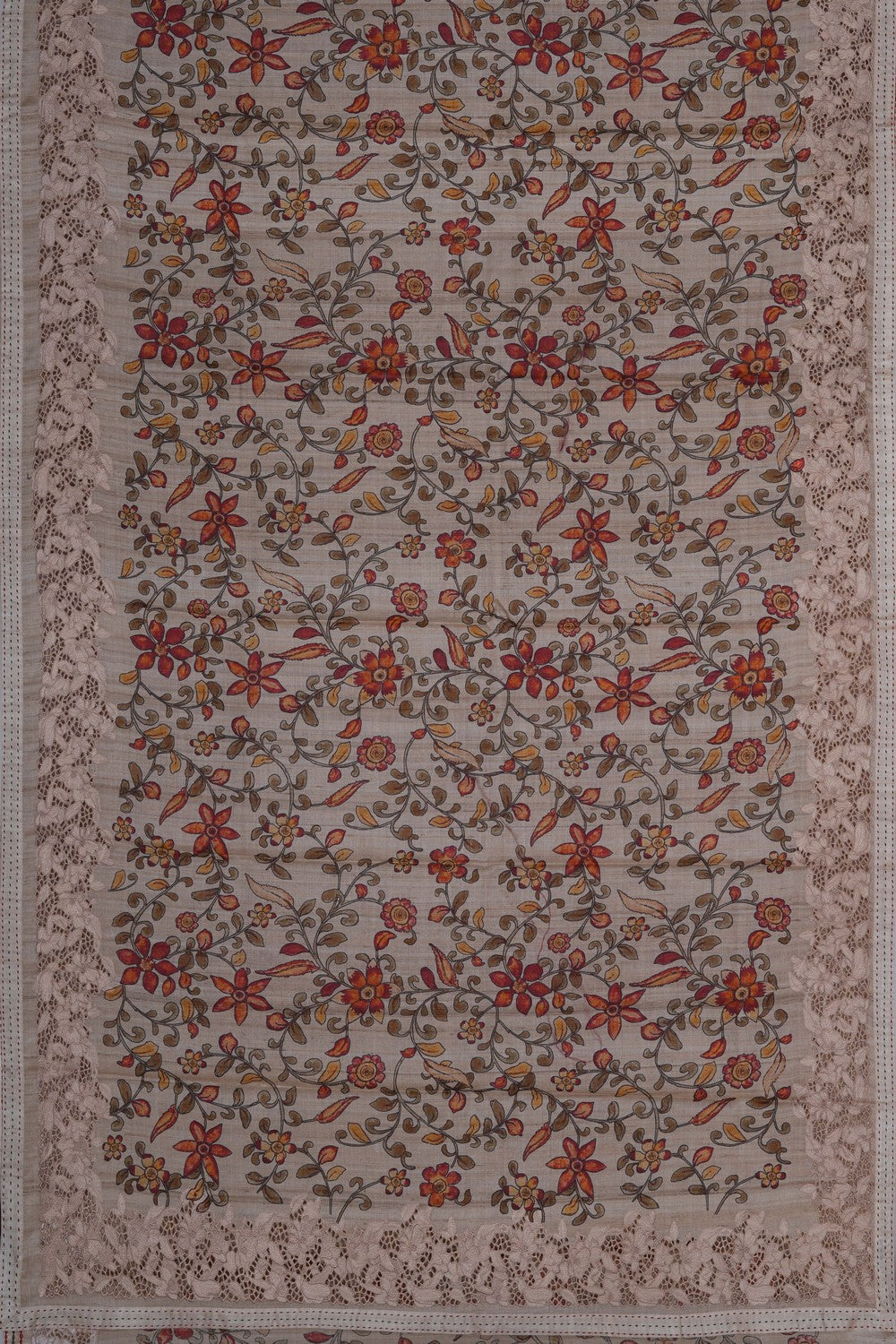 Image of A Floral Print Tussar Silk Saree