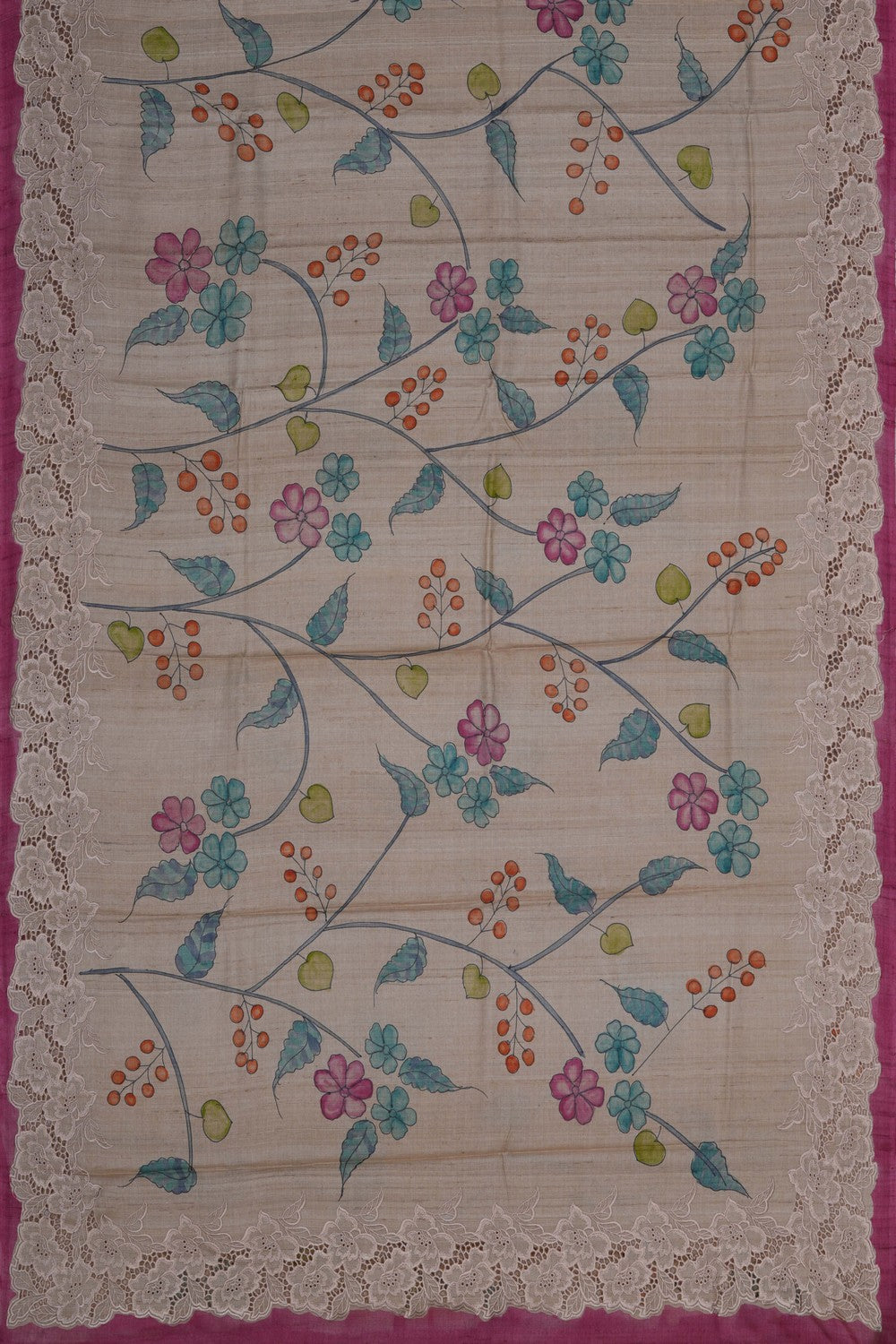 Image of A Floral Print Tussar Silk Saree