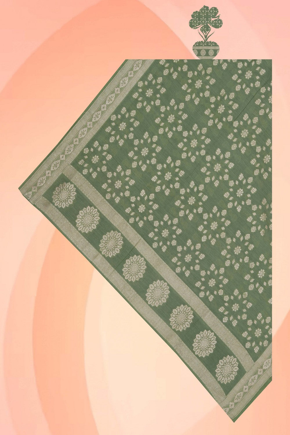 Image of Banarasi Silk Sage Green Dupatta