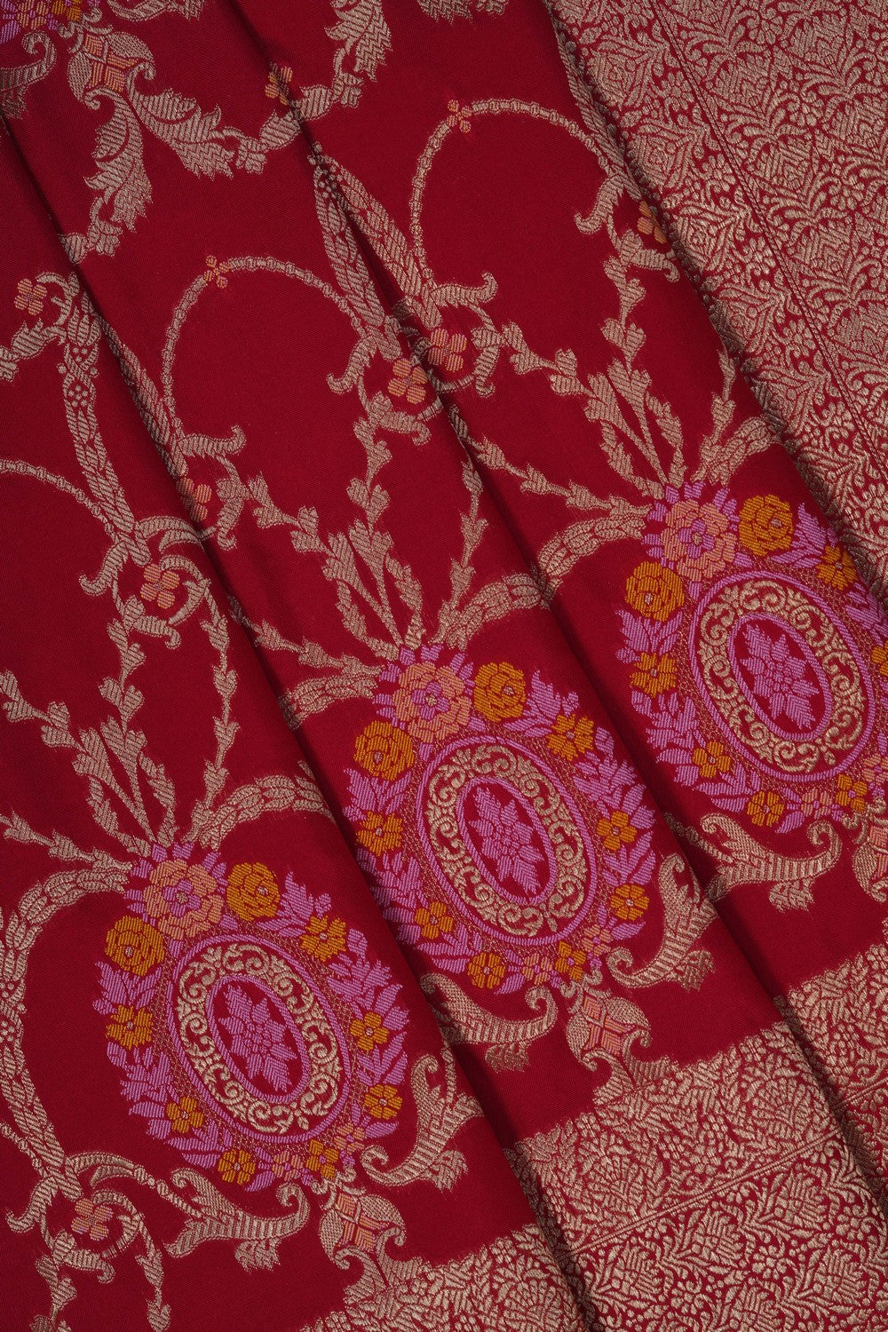 Image of Banarasi Silk Brocade Red Saree