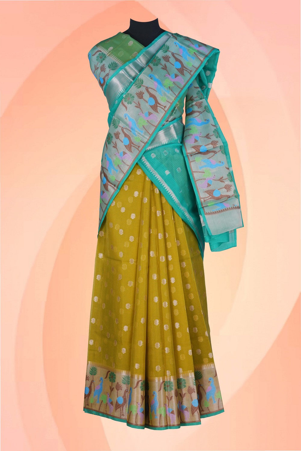 Image of Kota Silk Pavada Unstitched 3 Pcs Set
