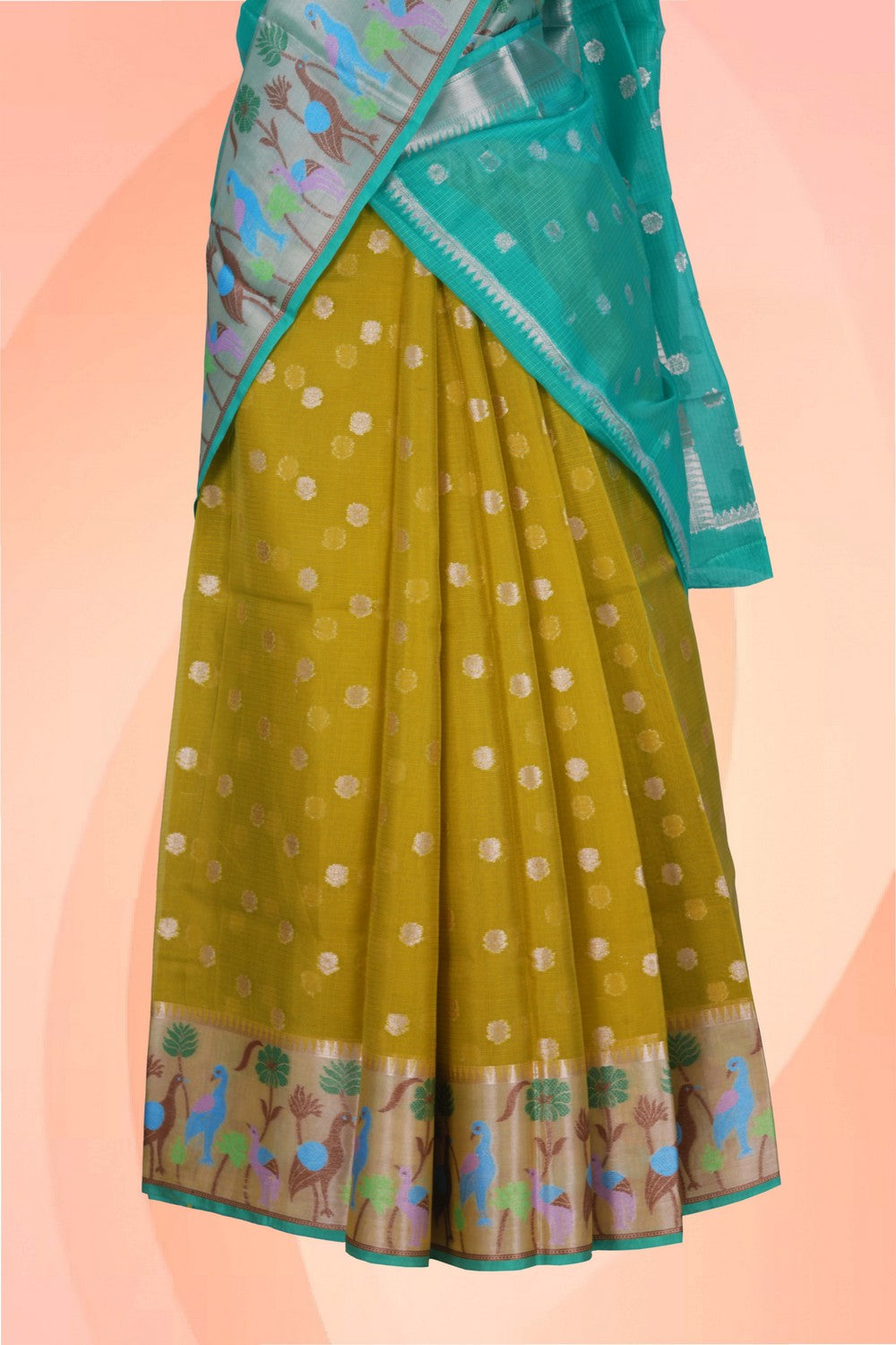 Image of Kota Silk Pavada Unstitched 3 Pcs Set