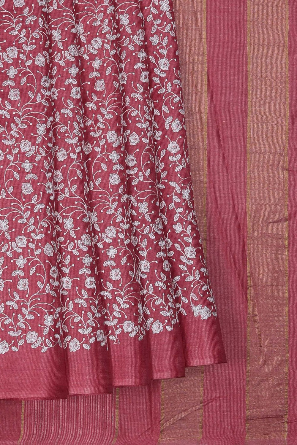 Image of A Tussar Silk Embroidered Saree