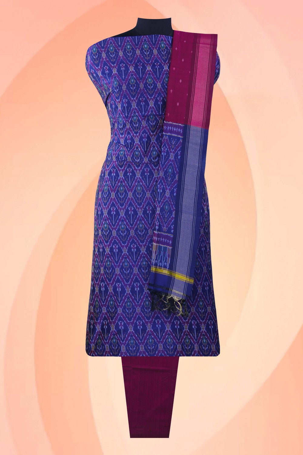 Image of Ikat Silk Unstitched Suit With Dupatta (3 Pcs Set)