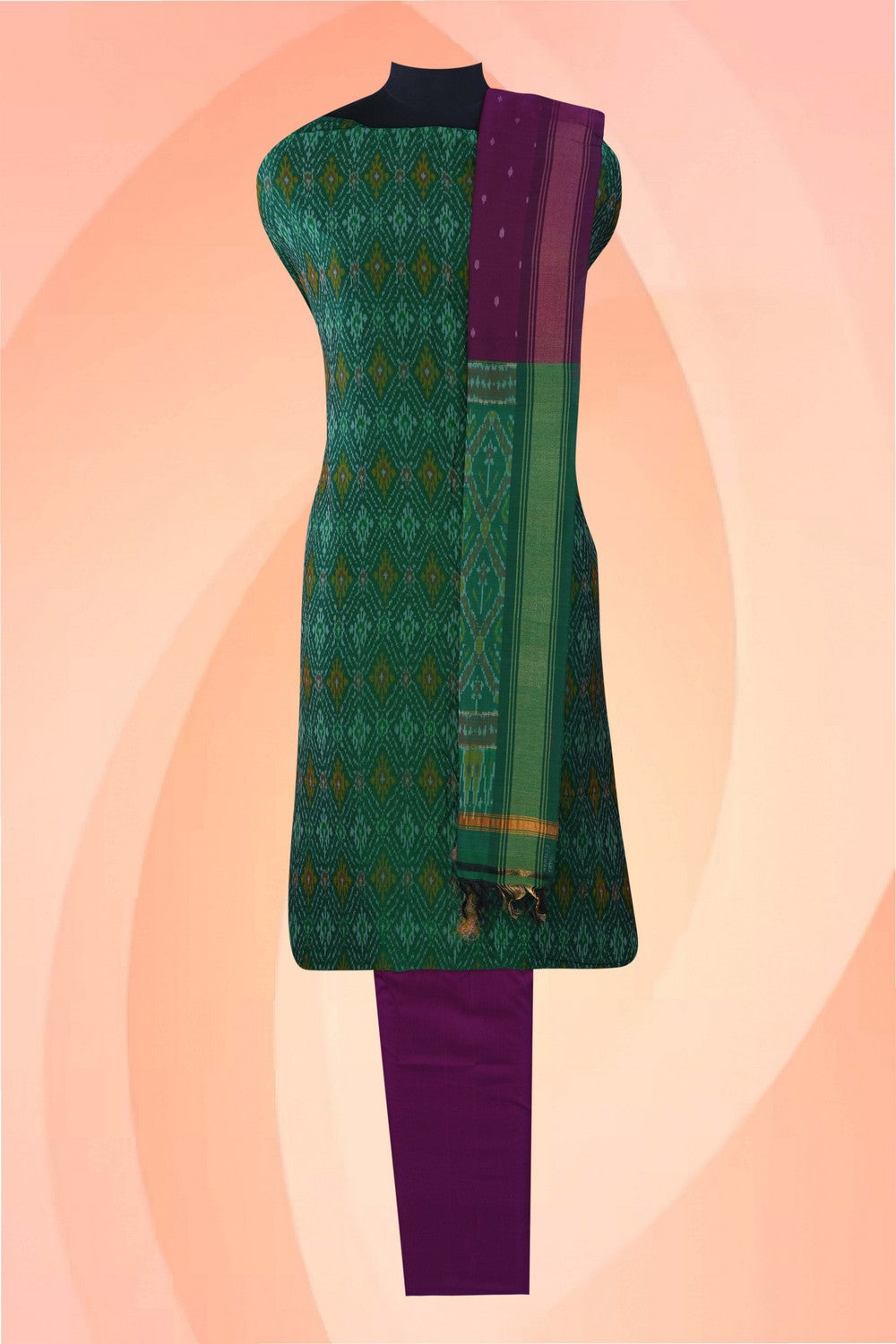 Image of Ikat Silk Unstitched Suit With Dupatta (3 Pcs Set)