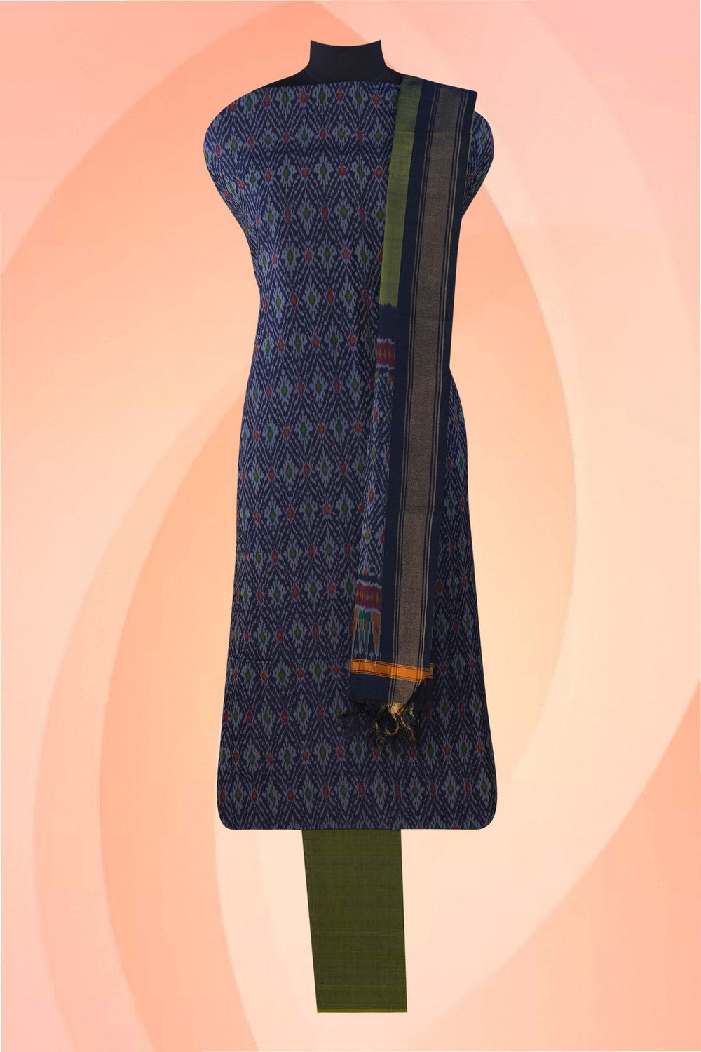 Image of Ikat Silk Unstitched Suit With Dupatta (3 Pcs Set)