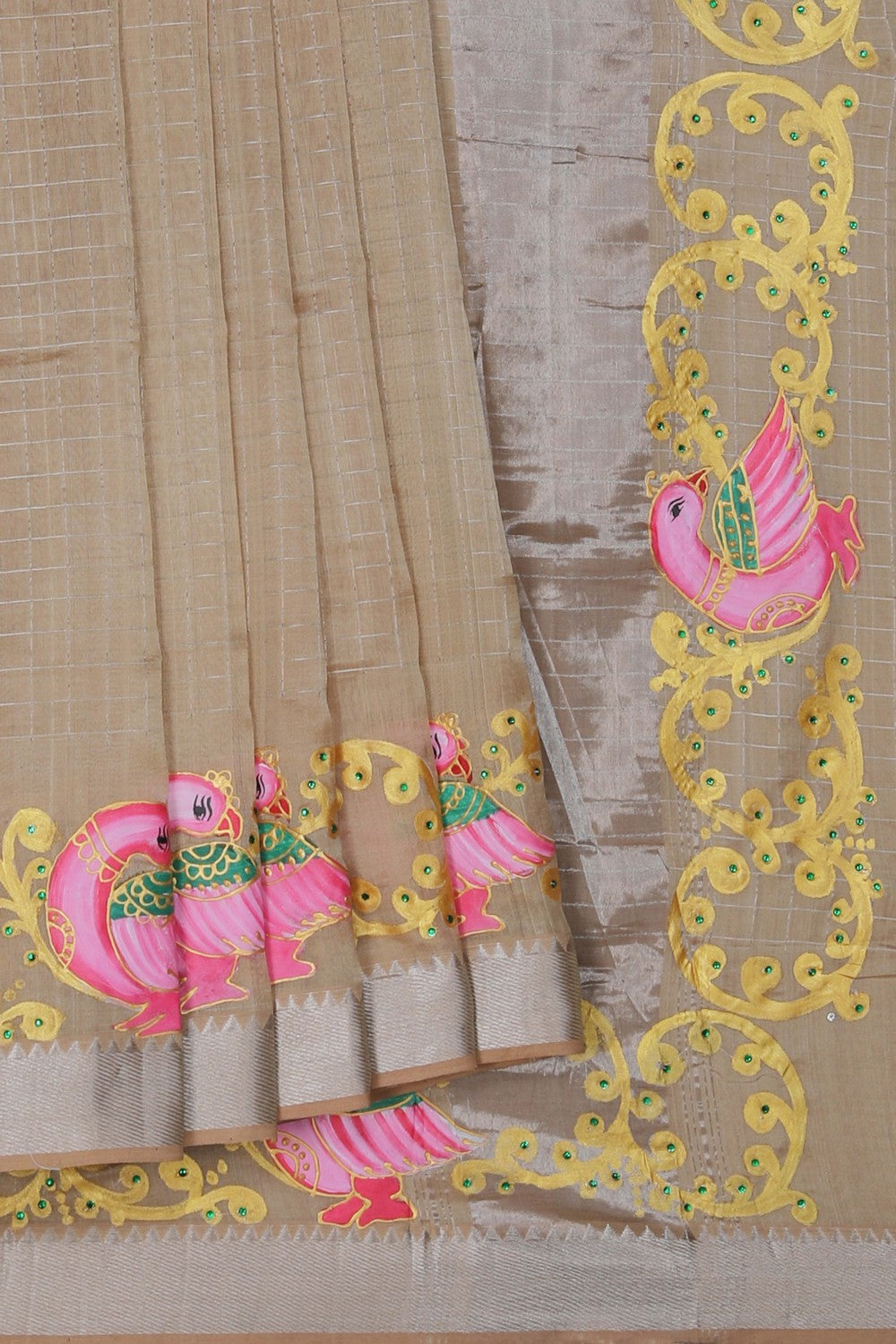 Image of Tanjore Style Hand Painted Mangalgiri Saree