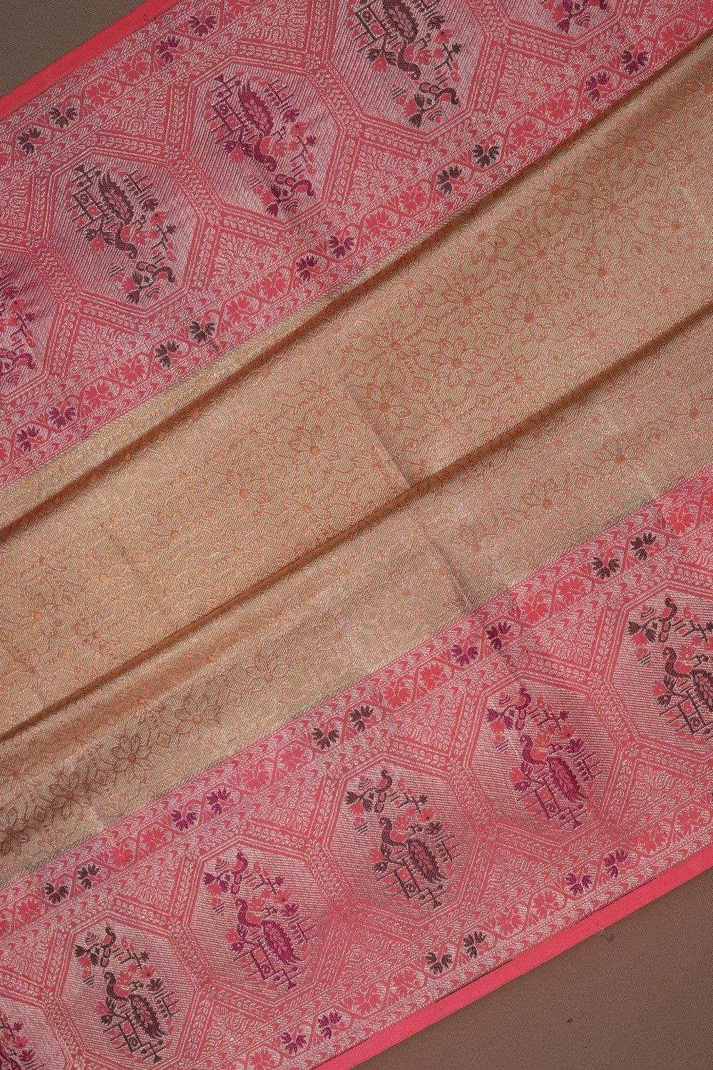 Image of A Golden Tissue Brocade Kanjivaram Silk Saree