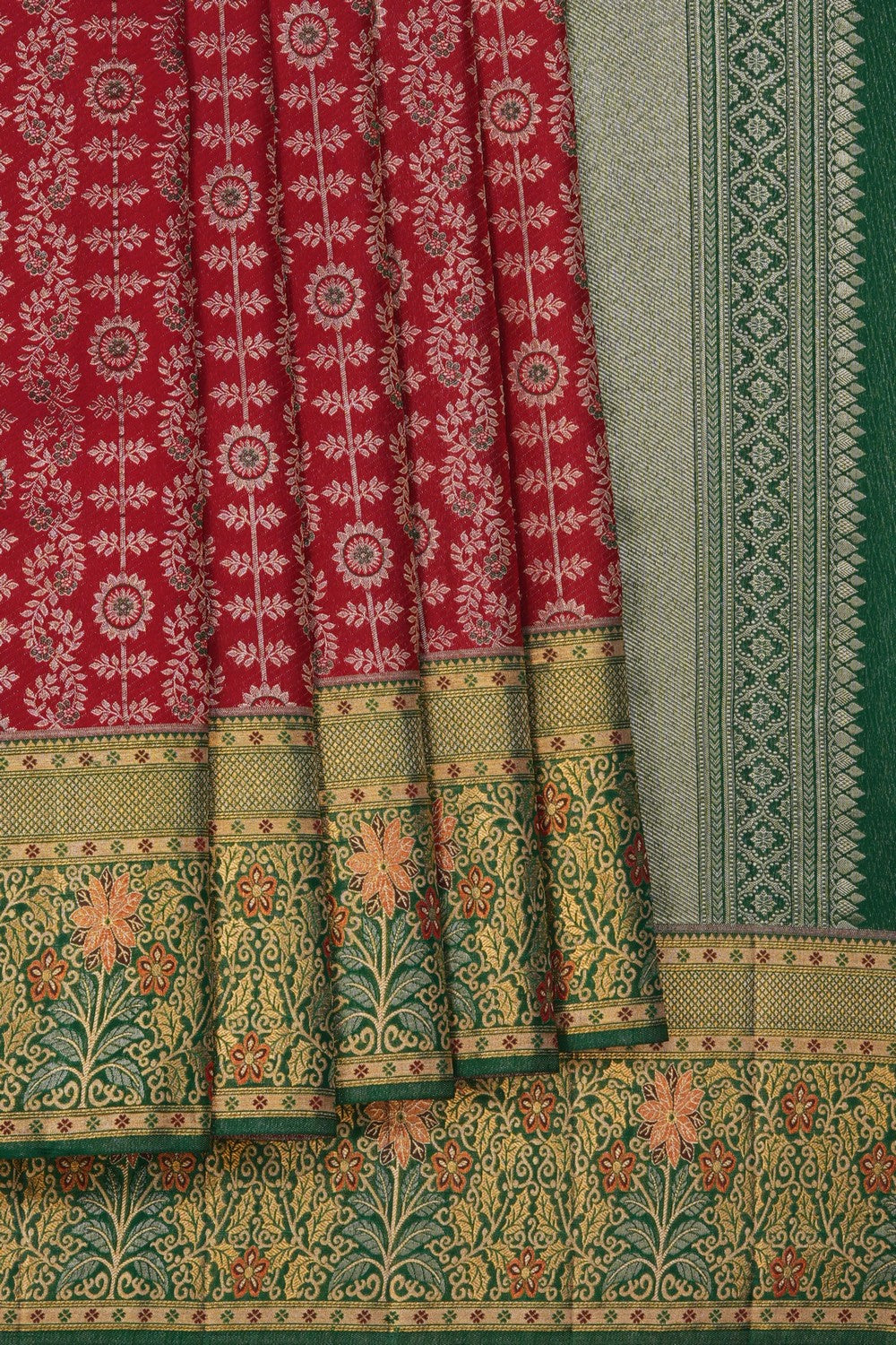 Image of A Bridal Red Brocade Kanjivaram Silk Saree