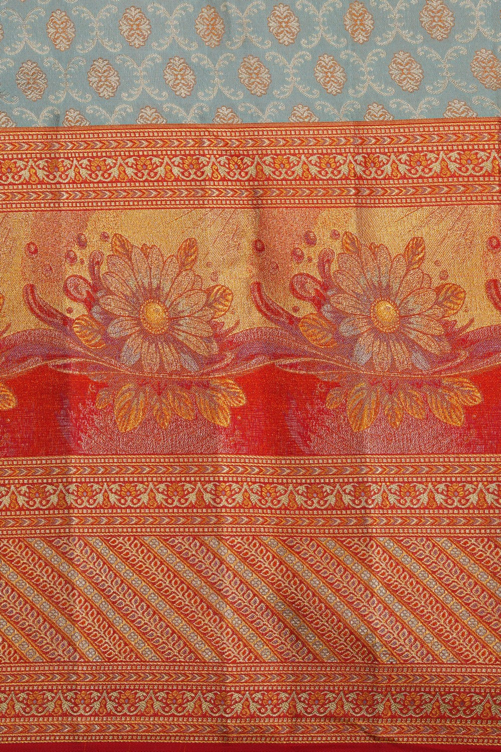 Image of A Smoky Green Brocade Kanjivaram Silk Saree