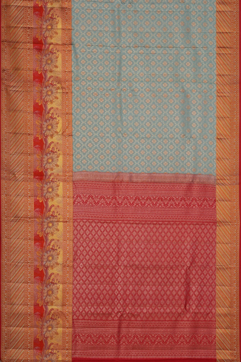 Image of A Smoky Green Brocade Kanjivaram Silk Saree