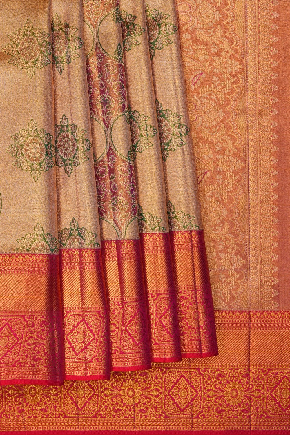 Image of Golden Brocade Kanjivaram Silk Saree