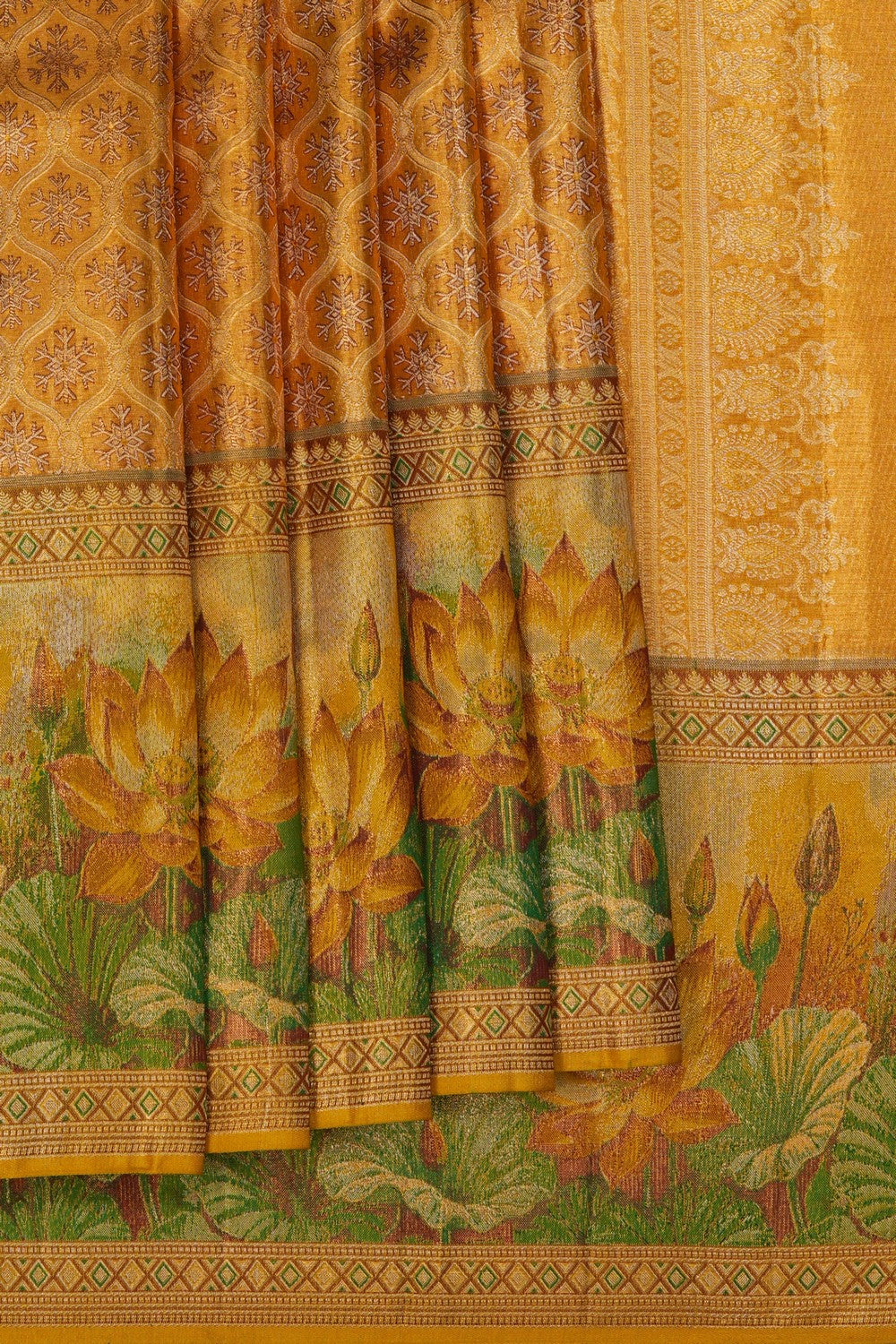 Image of Golden Brocade Kanjivaram Silk Saree