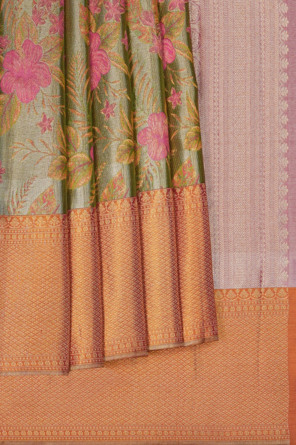 Image of Green Tissue Brocade Kanjivaram Silk Saree