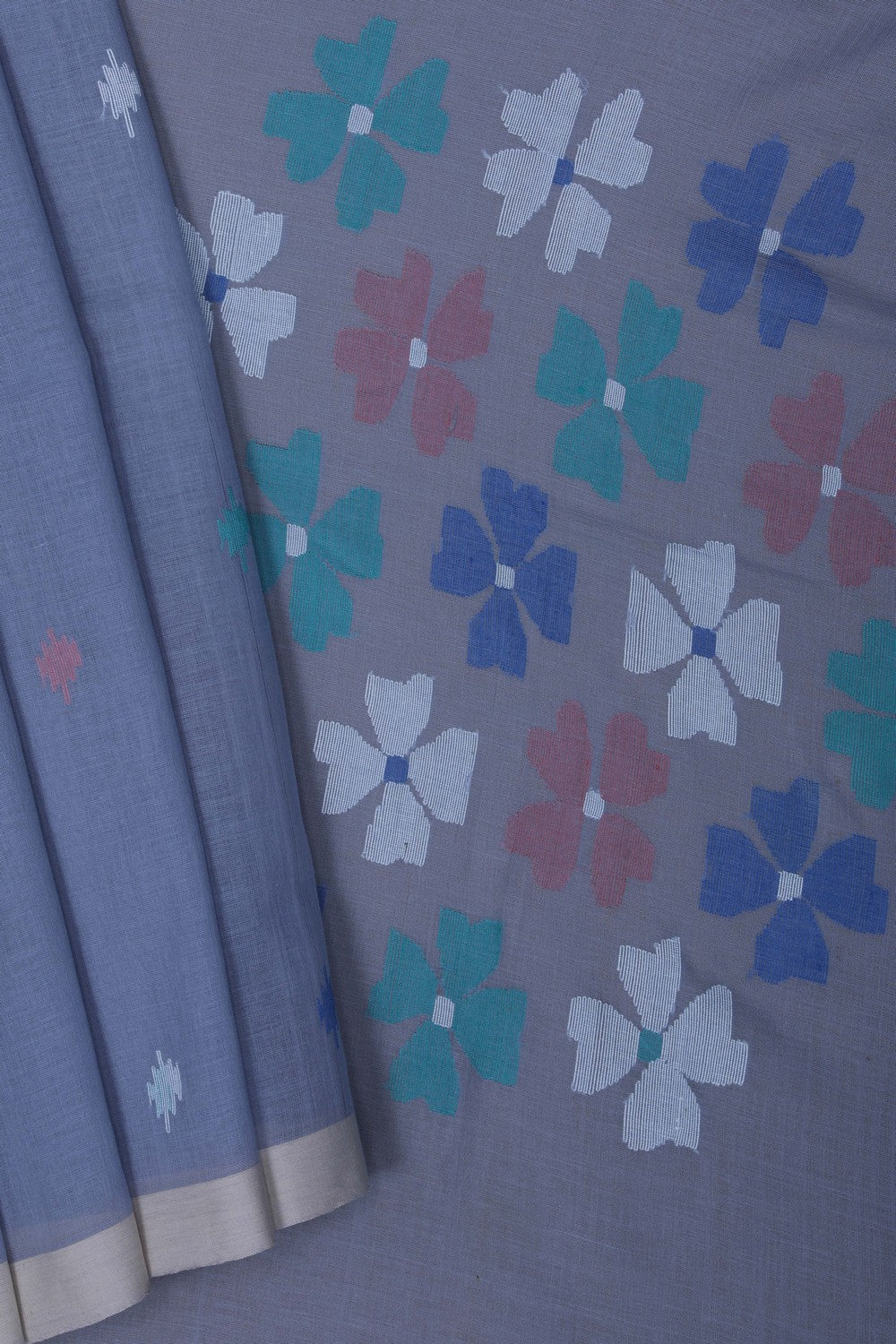 Image of Dhakai Handspun Cotton Saree With Jamdani Pallu