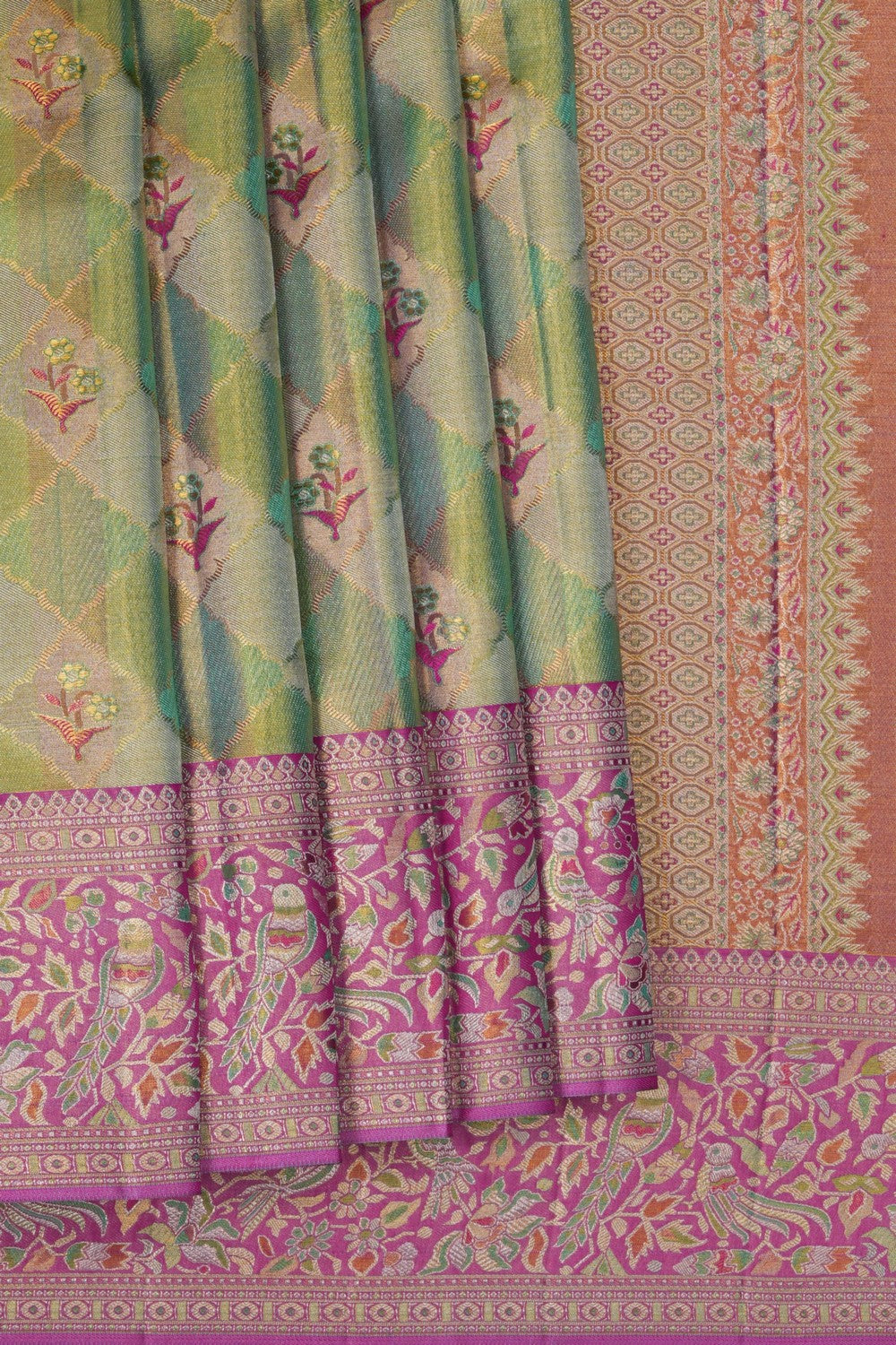 Image of A Green Brocade Kanjivaram Silk Saree