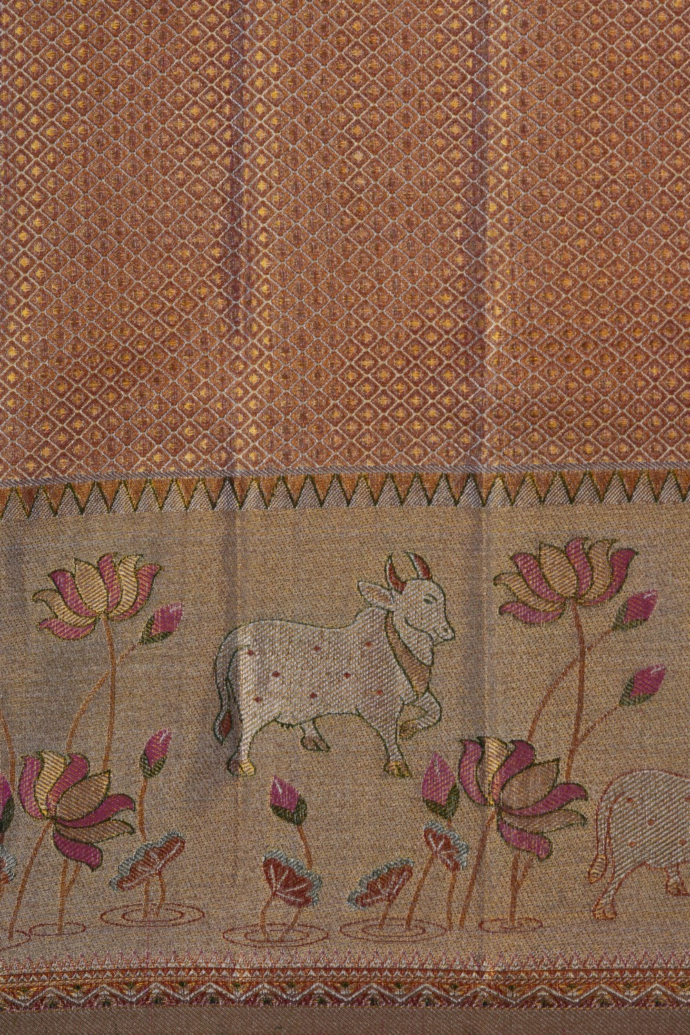 Image of A Coral Pink Brocade Kanjivaram Silk Saree