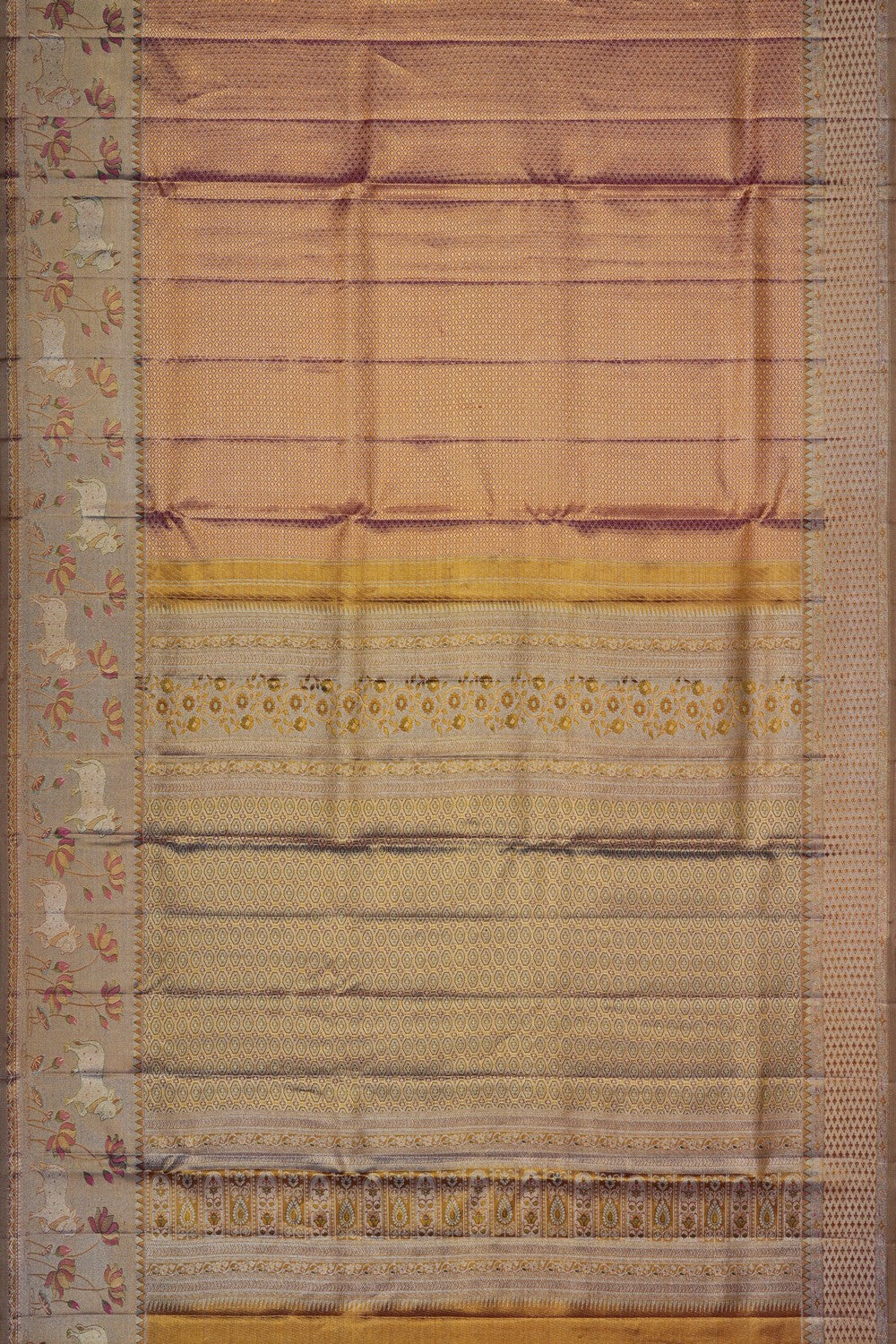Image of A Coral Pink Brocade Kanjivaram Silk Saree