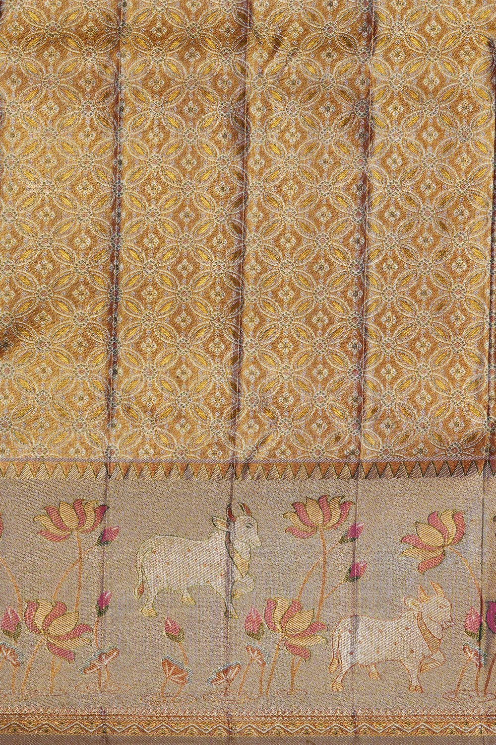 Image of A Coral Pink Brocade Kanjivaram Silk Saree