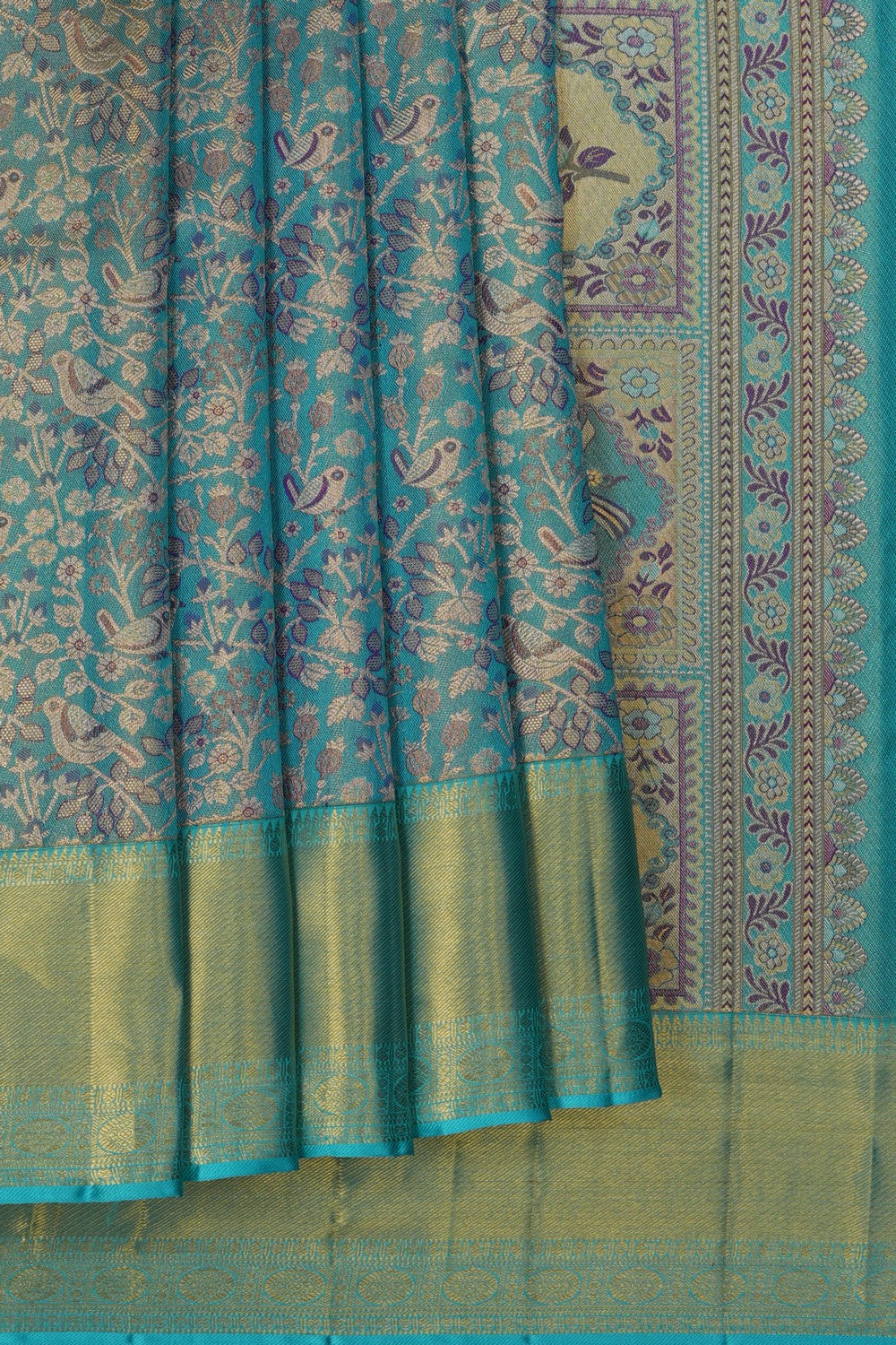Image of A Blue Brocade Kanjivaram Silk Saree