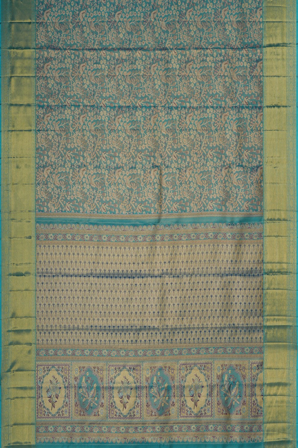Image of A Blue Brocade Kanjivaram Silk Saree