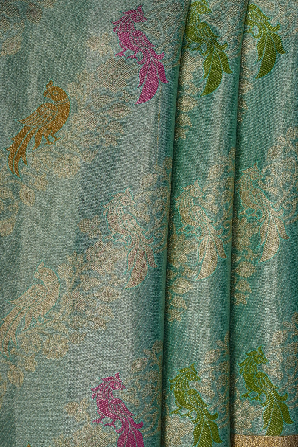 Image of A Teal Green Brocade Kanjivaram Silk Saree