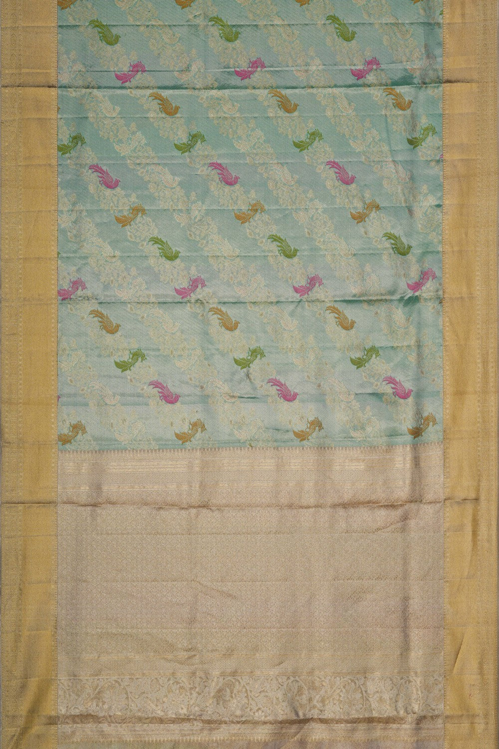 Image of A Teal Green Brocade Kanjivaram Silk Saree