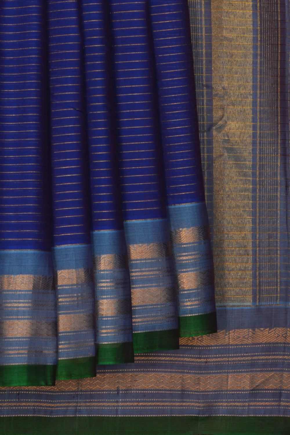 Image of Gadwal Silk Cotton Indigo Blue Saree