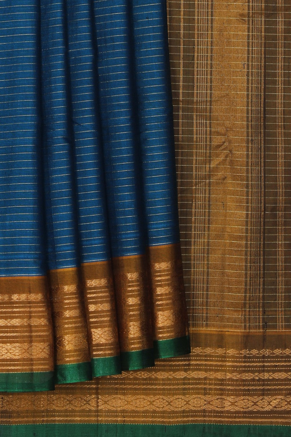 Image of Gadwal Silk Cotton Blue Saree