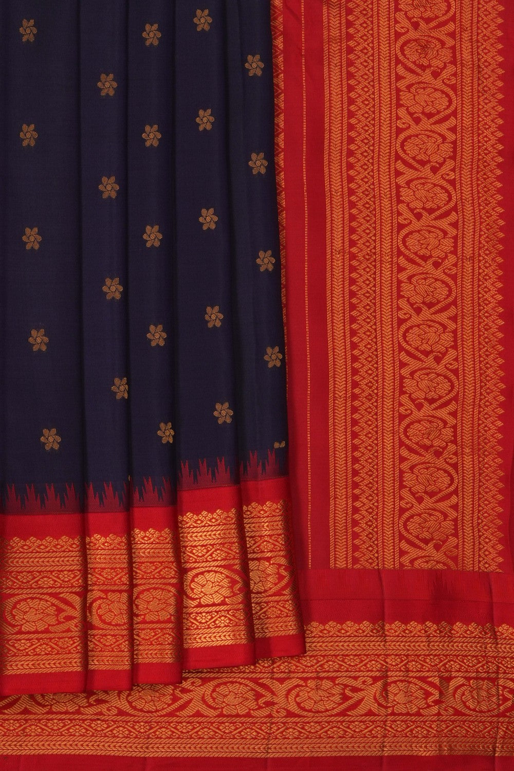 Image of Gadwal Silk Navy Blue Saree