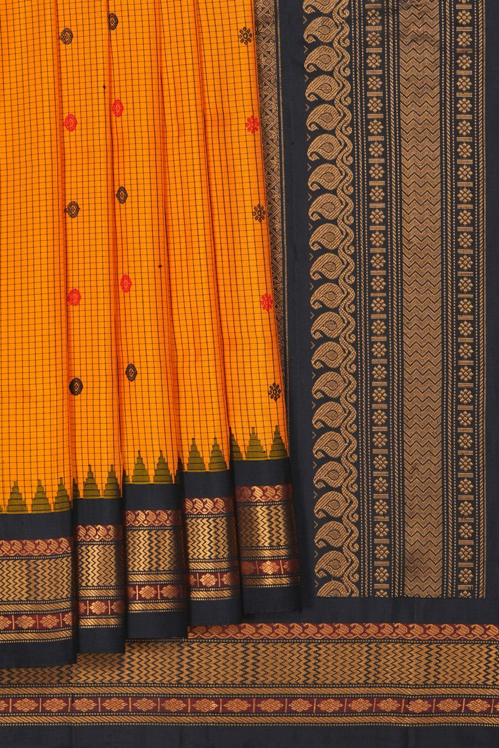 Image of Gadwal Silk Kattam Mustard Saree