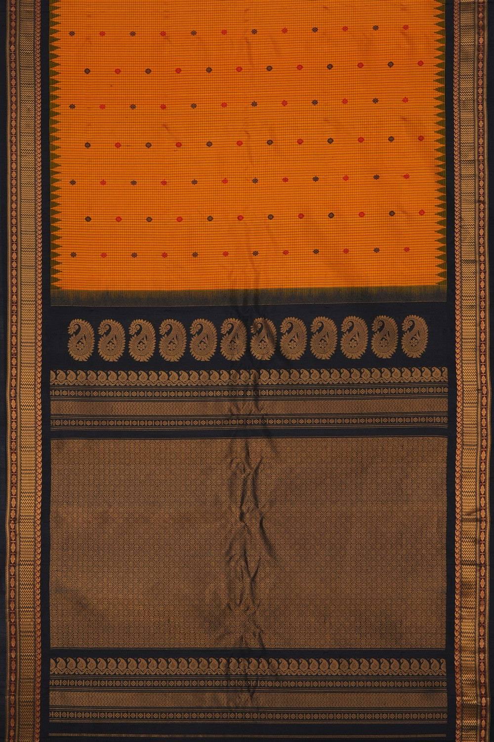 Image of Gadwal Silk Kattam Mustard Saree
