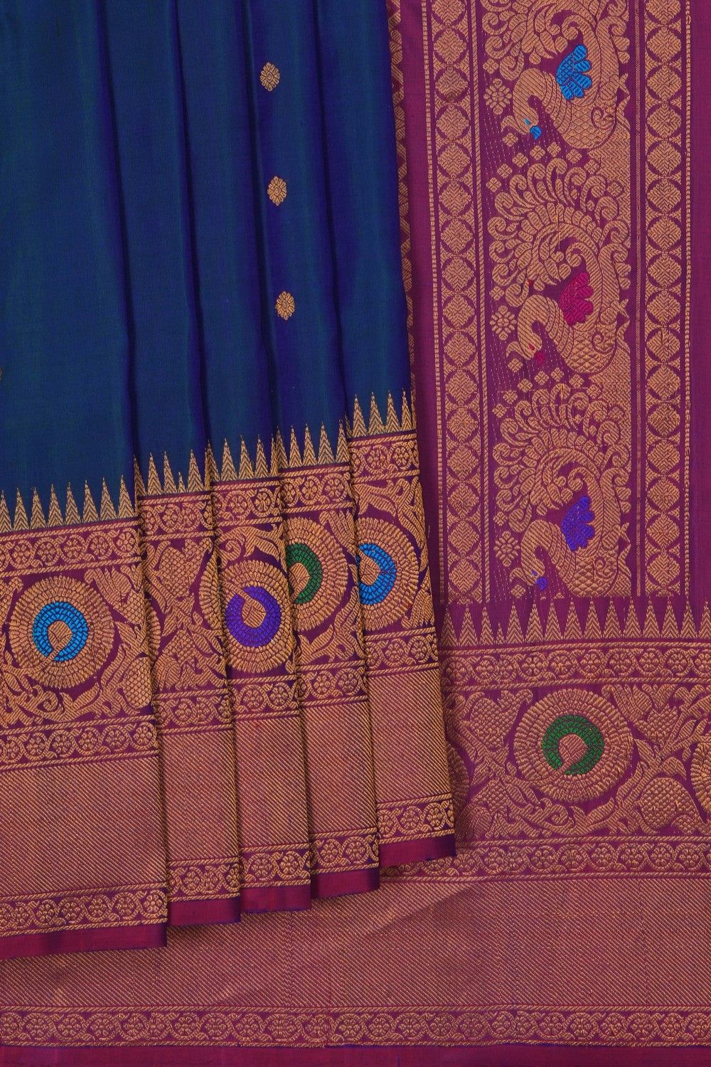 Image of Gadwal Silk Peacock Blue Saree