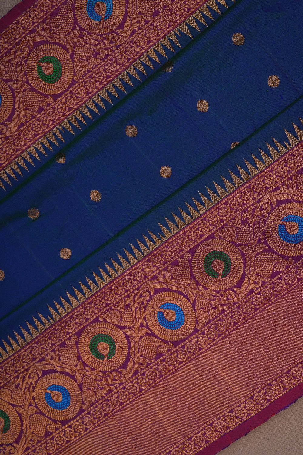 Image of Gadwal Silk Peacock Blue Saree