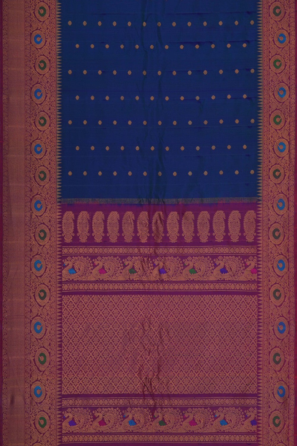 Image of Gadwal Silk Peacock Blue Saree