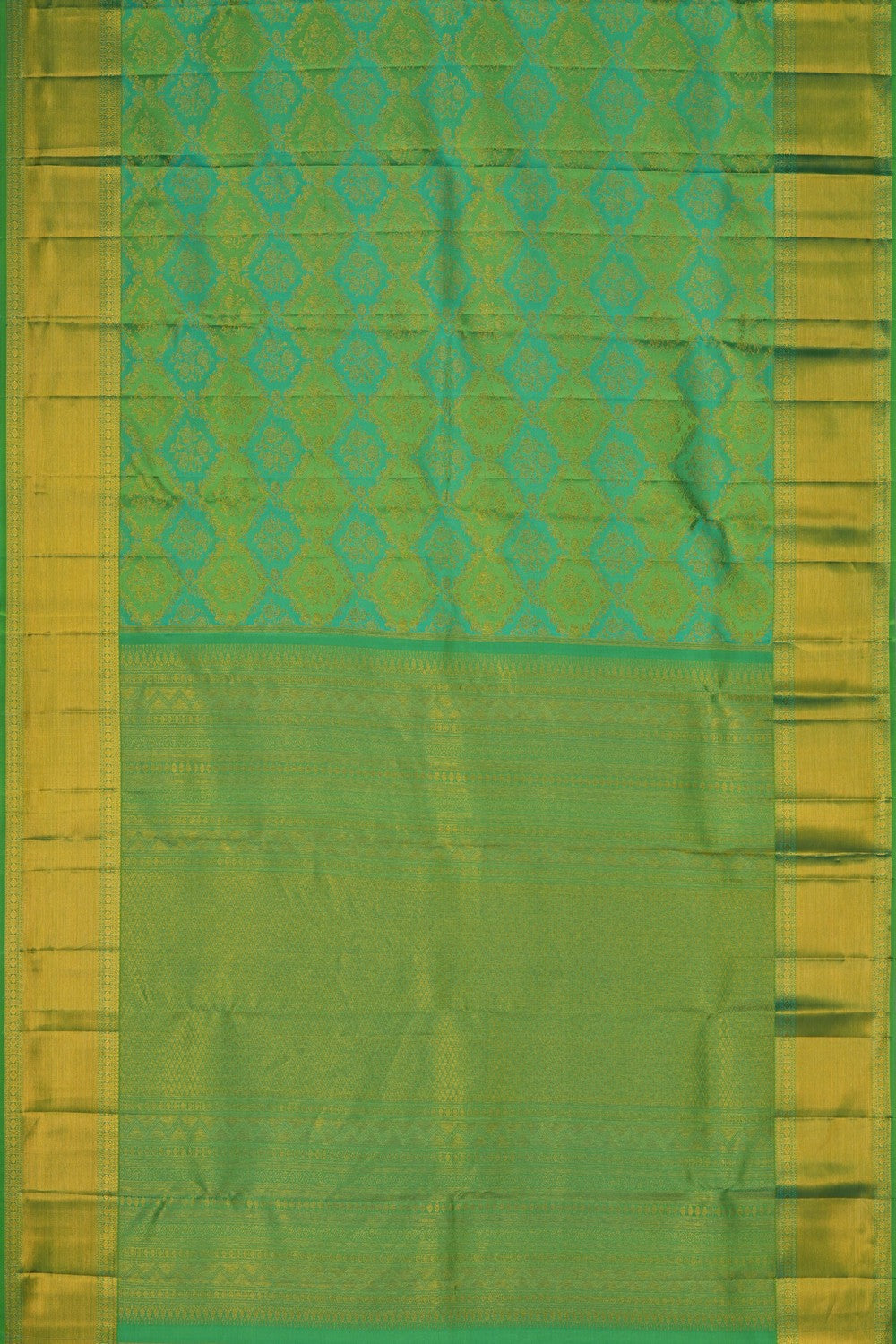 Image of Kanjivaram Silk Brocade Teal-Green Saree