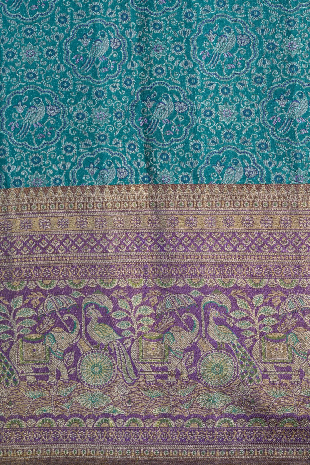 Image of A Teal Blue Brocade Kanjivaram Silk Saree